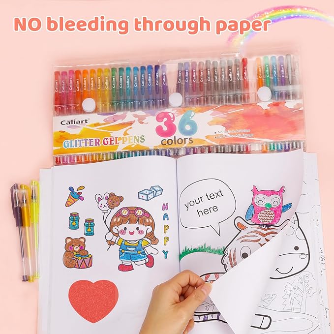 36 Color Glitter Gel Pens, 40% More Ink Colored Gel Markers Fine Point Pens, Aesthetic Cute Preppy Stuff School Supplies, Mothers Day Gift for Mom Kids Artist Adult Coloring Books Cards Craft Drawing