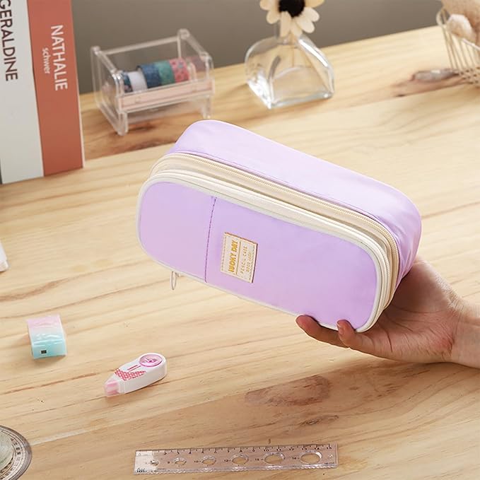 Big Pencil Case Large Capacity Pencil Bag with Zipper Pencil Pouch for Girls Boys Kids Adults Stationery Pencil Pen Case Organizer for School Office Purple