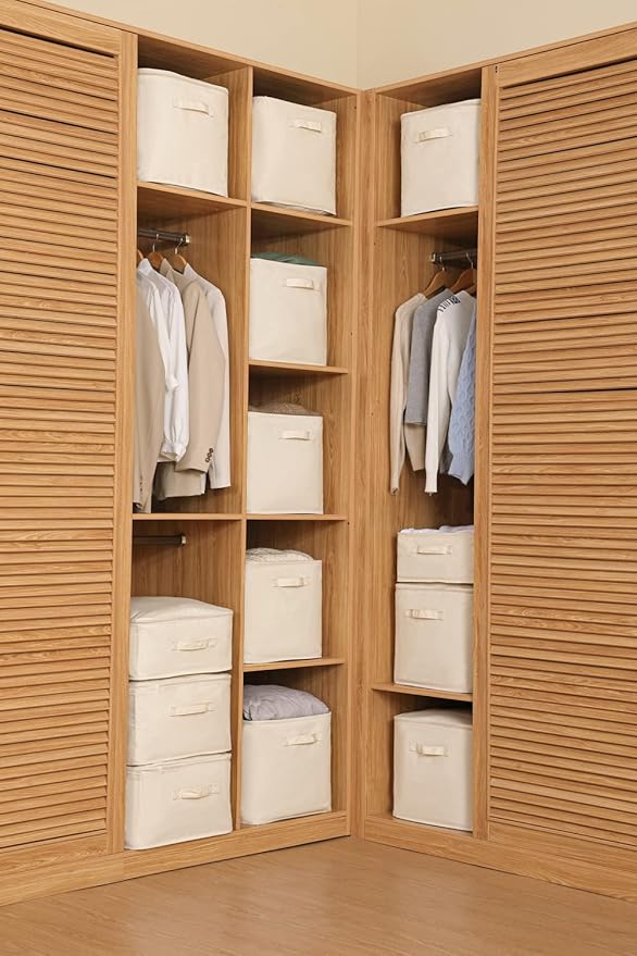 Decorative Basket Rectangular Fabric Storage Bin Organizer Basket with Handles for Clothes Storage (13.7 x 13.7 x 12.5, Beige)