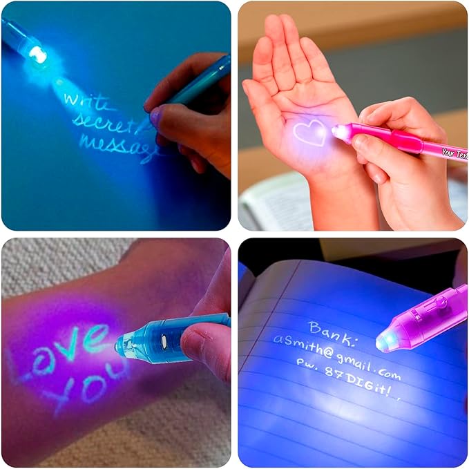 Personalized Invisible Disappearing Ink Pen Marker, Custom Secret Spy Message Writer with UV Light, Fun Activity Entertainment for Kid Party Favors Ideas Gifts and Stock Stuffers, 24 Pack, Blue