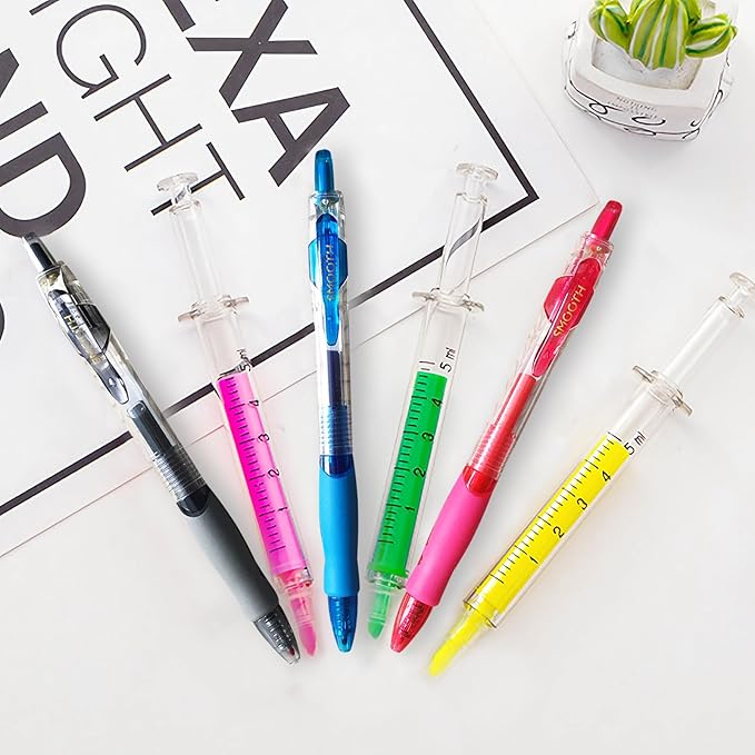 10 Pack Pharmacy Pens Set with 7 Gel Ink Pens(Black/Blue/Red), 3 Syringe Highlighters, Funny Writing Instruments for Nurses Pharmacists Technicians Medical Assistants Students