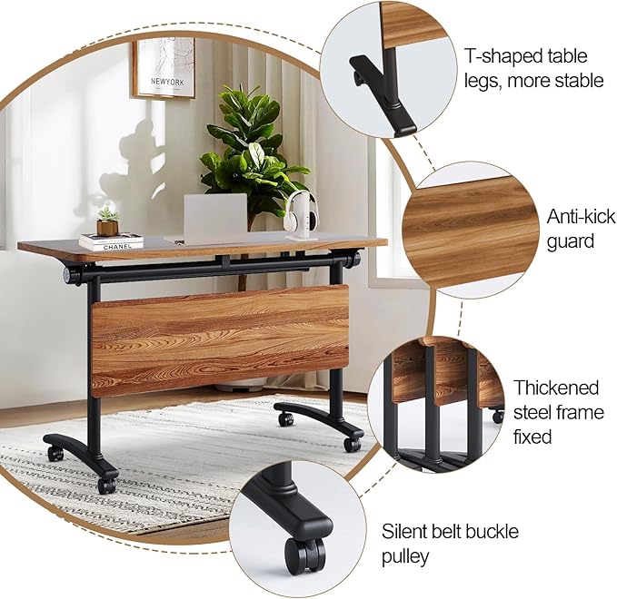 Conference Room Table with Flip-Top Design for Dynamic Meetings, Business Table Computer Desk with Heavy-Duty Frame,Foldable Seminar Meeting Tables for Home Office (6, C, 55.1IN)