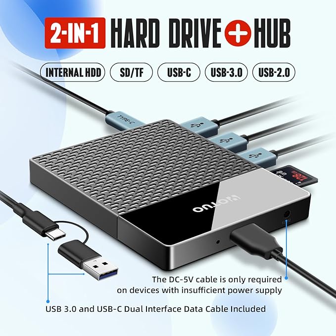 1TB Docking Station External Hard Drive, USB C Multiport Hub HDD 7-in-1, USB 3.0, SD/TF Card Reader, Multi-Function HDD for Windows, Mac, Android, TV, Phone, Laptop, Desktop, PC