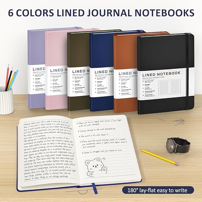 Lined Journal Notebook for Women Men, 200 Pages A5 Hardcover Leather Journals for Writing,Travel,School,Office,Work,Business,College Ruled Notebooks for Note Taking, Diary Notepad 5.7"×8.3"(Blue)
