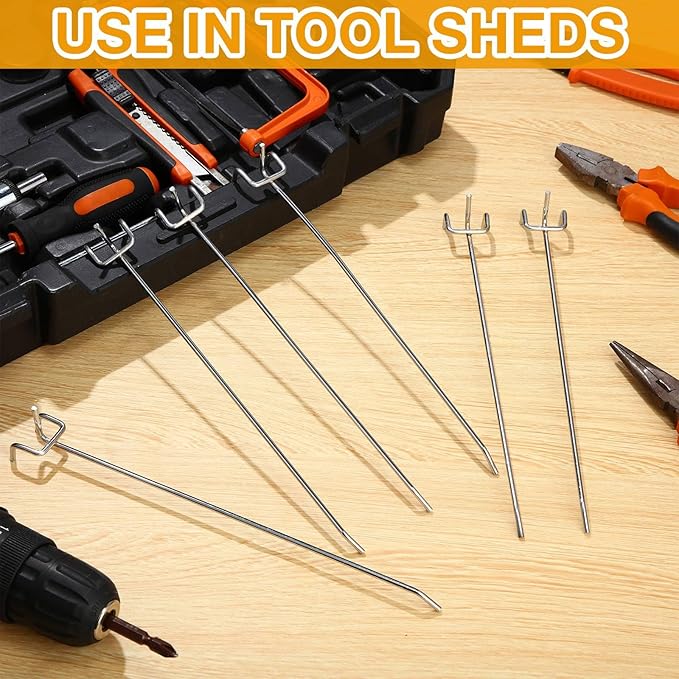 Funrous 100 Pack Peg Board Hooks Stainless Steel Pegboard Hooks Shelving Display Hanging Peg Board Holders for 1/8 and 1/4 Garage Storage Tools Organizer(10 inch)