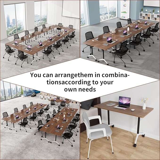Conference Room Table with Flip-Top Design for Dynamic Meetings, Business Table Computer Desk with Heavy-Duty Frame,Foldable Seminar Meeting Tables for Home Office (6, A, 47.2IN)