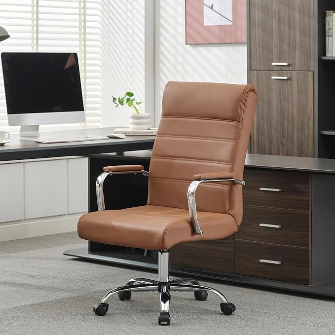 Office Desk Chair,Modern Leather Conference Room Chairs,High Back Ergonomic Home ofiice Chair,Adjustable Height Swivel Executive Computer Chairs with Padded Seat and Armrest (Brown)