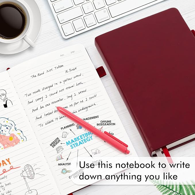 feela 3 Pack Notebooks Journals Bulk with 3 Black Pens, A5 Hardcover Notebook Classic Ruled Lined Journal Set with Pen Holder for Work Business Journaling Note Taking, 120 GSM, 5.1”x8.3”, Wine