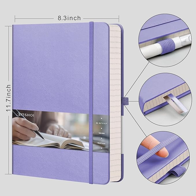 EMSHOI Graph Paper Notebook, 8.5" x 11" Hardcover Leather Journal for Women Men, 192 Pages 100 GSM Grid Paper A4 Large Journals for Writing, Graph Notebook for Work, Graphing, Engineering, Purple