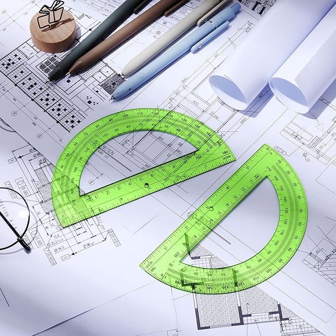 Zonon 2 Pcs 6 Inch Plastic Protractor Math Protractors 180 Degrees Angle Measurement, Translucent for Geometry Classroom Kid Student School Office Supplies(Green)