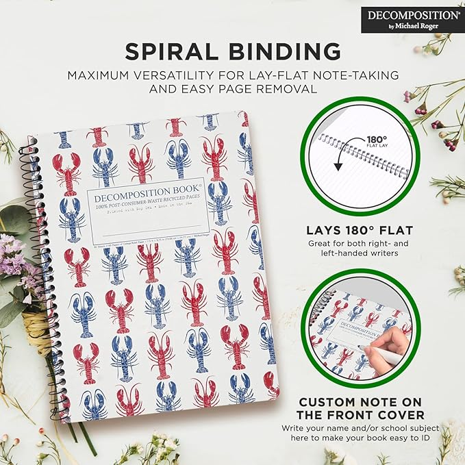 Decomposition Lobsters College Ruled Spiral Notebooks – 9.75 x 7.5 Journal with 160 Lined Pages – Notebooks for School Supplies, Home & Office – 100% Recycled Paper – Made in USA