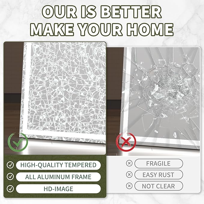 Hasipu Full Length Mirror with Lights, 71" x 27.6" LED Lighted Floor Standing Mirror, Full Body Dressing Hanging Mounted, Dimmable, Tempered Glass, Safe to Use, Square Black