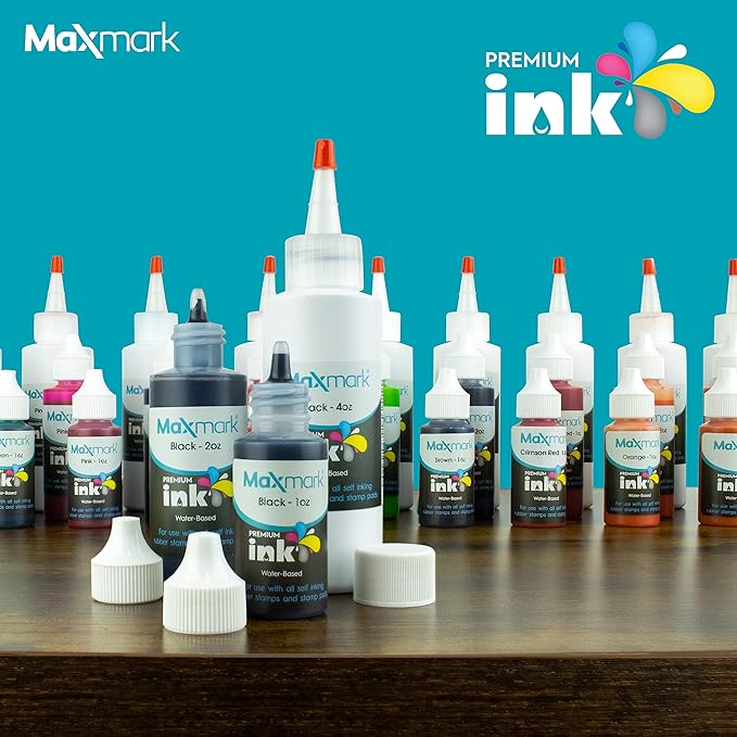 MaxMark Premium Refill Ink for self Inking Stamps and Stamp Pads, Crimson Red Color - 4 oz.