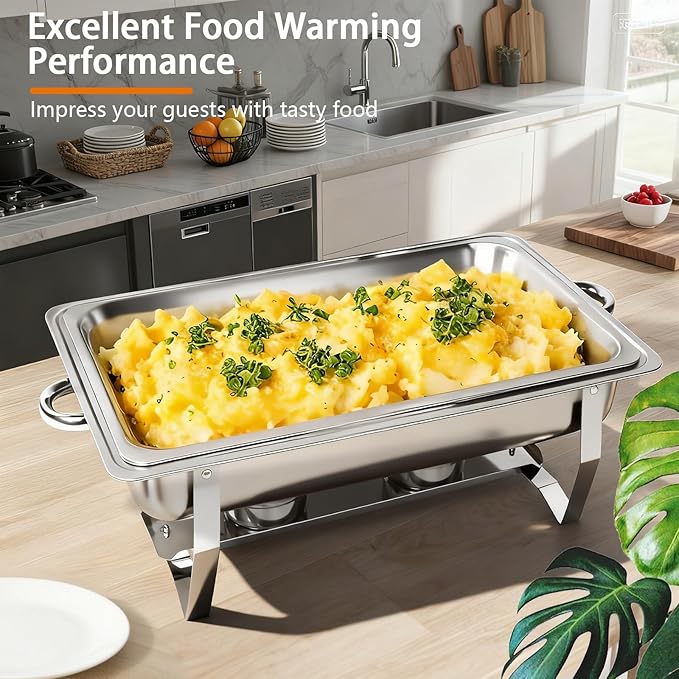 Chafing Dish Buffet Set, 8QT Stainless Steel Chafing Dishes for Buffet, Full Pan Chafing Dish, Buffet Servers and Warmers for Party, Wedding,Catering (9 PACK)