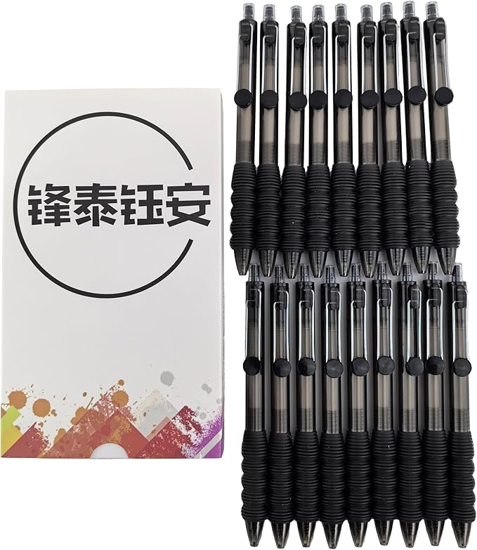 Fengtaiyuan Black Ink, 0.7mm, Retractable Gel Ink Rollerball Pens, Fine Point, Comfortable Grip, Easy Hold, Writting Smooth, 18 Pack (Black ZS07P18)