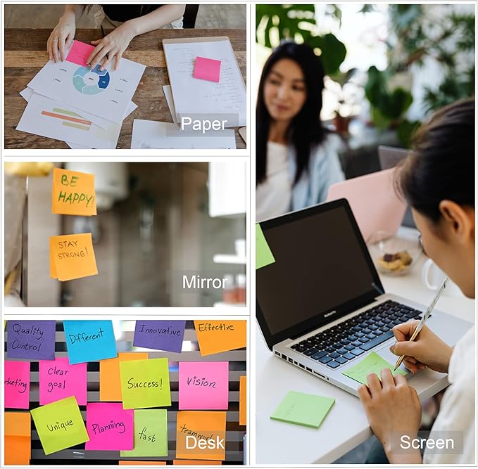 Sticky Notes Bulk, Ezzgol 60 Pads Sticky Notes, 3 X 3 Inch, 100 Sheets/Pad, Assorted Bright Colors Sticky Notes Pack,Great Sticking Power