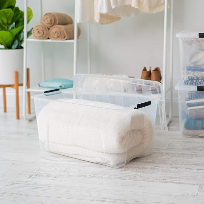 IRIS USA 2-Pack Storage Bins with Lids, 72 Quart, Made in USA Stackable See-Through Organizing Solution Latches Durable Nestable Containers Secure Pull Handle, BPA-Free Plastic