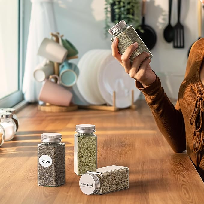 Simple Houseware Spice Jars 4 Ounce Square Bottles w/label, 12 Pack