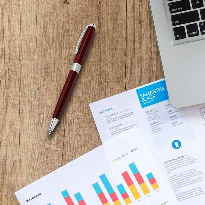 Cambond Ballpoint Pens Red Pen - Black Ink Fancy Pens for Journaling Gift Business Men Police Flight Attendants, Smooth Writing 1.0 mm Medium Point, 3 Pens with 3 Extra Refills (Red)