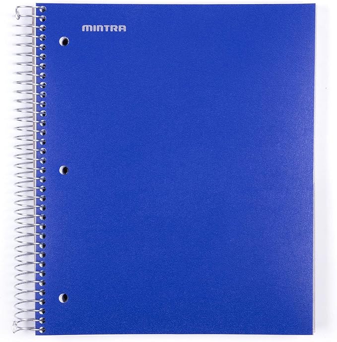 Mintra Office Durable Spiral Notebooks, 5 Subject (Blue, College Ruled 1pk)