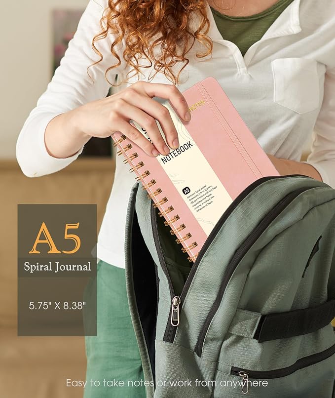 Dotted Spiral Journal Notebook, A5 Hardcover Spiral Journals for Women Men, 100 GSM Dot Grid Paper Notebooks, 150 Pages Spiral Bullet Dotted Notebook for Writing Note Taking 5.75" x 8.38", Blush Pink