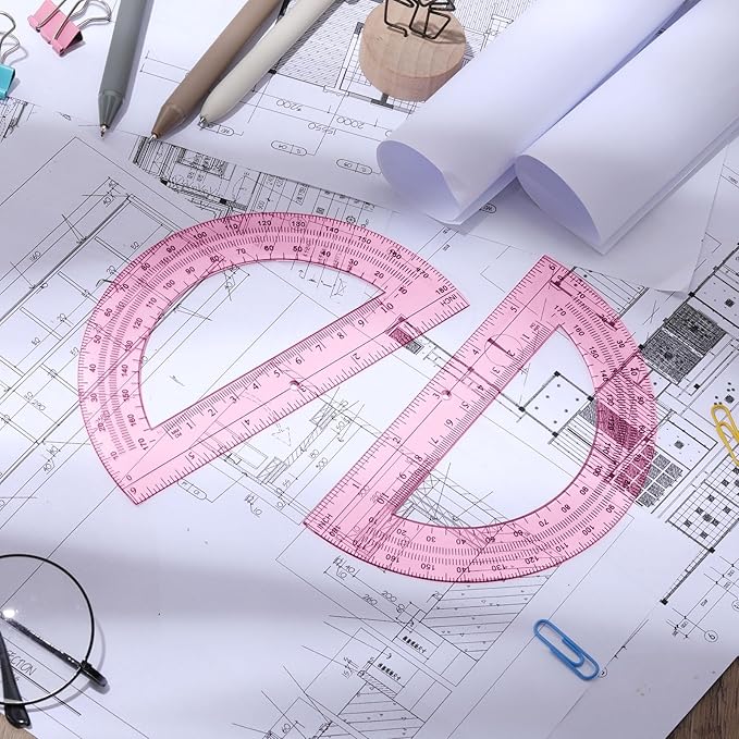 Zonon 2 Pcs 6 Inch Plastic Protractor Math Protractors 180 Degrees Angle Measurement, Translucent for Geometry Classroom Kid Student School Office Supplies(Light Pink)