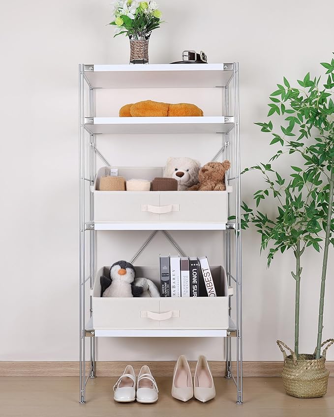 WUIKE 3 Pack Extra Large Closet Storage Bins with Handles, Fabric Trapezoid Storage Binsr for Organizing Clothes, Sheets, Blankets, White & Beige