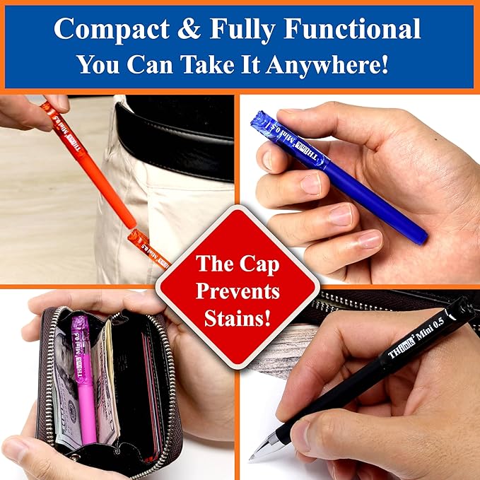 THINK2MASTER [24 Pens - 4 Black, 4 Blue, 4 Red, 4 Green, 4 Pink, 4 Purple Ink Think2 Pocketable Mini Gel Pens. Assorted Colors Fine Point (0.5mm) Small Rollerball Pens