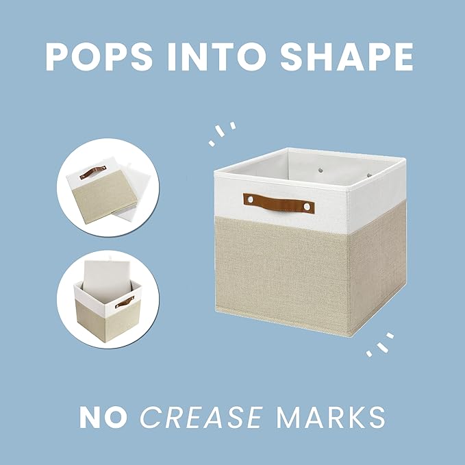 OrganiHaus 13" x 13" x 13" Cube Fabric Storage Bins Set of 4, Fabric Storage Cubes w/ Vegan Handles, 13 inch Collapsible Bins for Clothes & Toy Organizer, 13x13 Basket for Decor - Pink/White