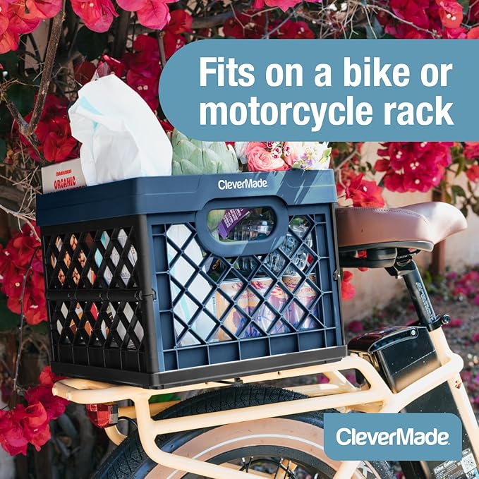 CleverMade Collapsible Milk Crate, Stone, 3PK - 25L (6 Gal) Stackable Storage Bins, Holds 50lbs Per Bin - Clevercrates are Heavy Duty, Plastic Collapsible Storage Crate for Multi Purposes