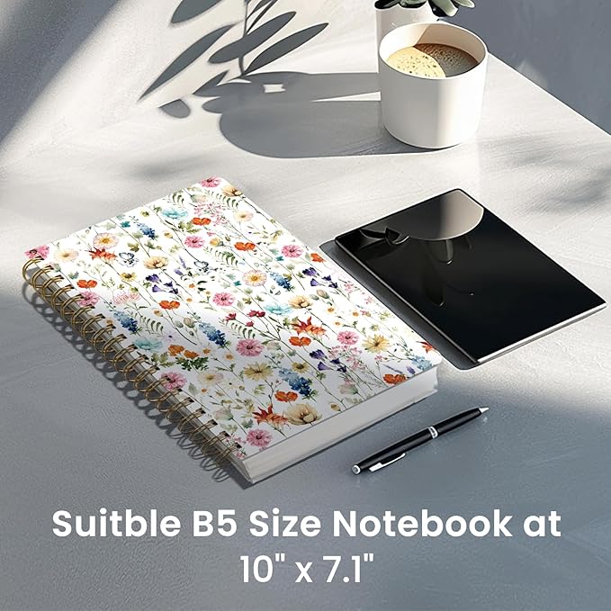 Lined Spiral Notebook Journal for Work, 300 Pages Thick B5 (7.1"x10") College Ruled Journal for Women & Writing, Hardcover Notebook for Note Taking, Perfect for Office Home School Supplies, Floral