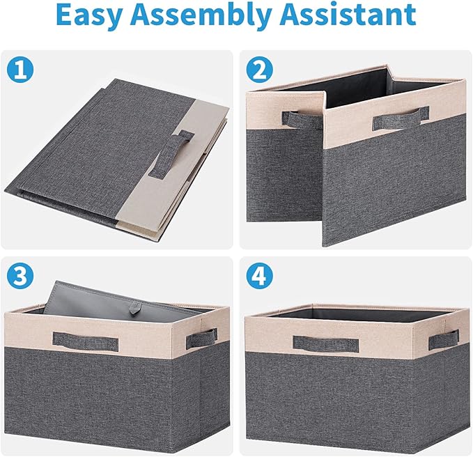 GhvyenntteS Large Fabric Storage Bins for Shelves with 3 Handles, 15x11x9.6 Inch Closet Storage Bins, Sturdy Foldable Storage Baskets for Shelves Closet Bedroom Living Room Office (Beige, Set of 3)