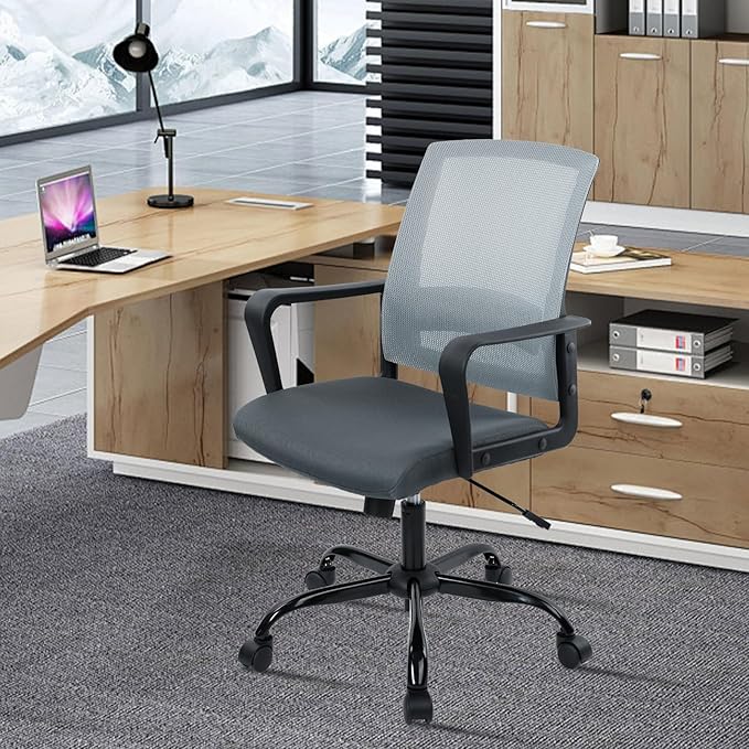 CLATINA Ergonomic Office Desk Chair - Mesh Office Chair with Adjustable Lumbar Support, Rolling Comfortable Computer Task Chairs with Arms for Home Conference-Gray, 8 Pack