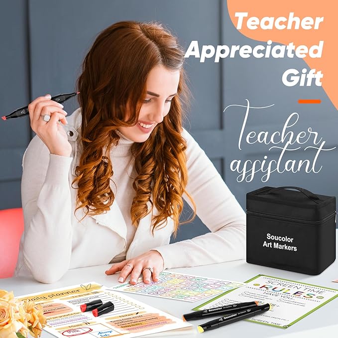 Soucolor Alcohol Markers, 131 Dual Tip Permanent Artist Art Markers for Adult Coloring, Sketching and Illustrations, with Case for Easy Storage, Alcohol Based Markers for Book Painting and Card Making