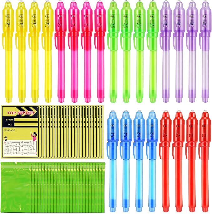 D&N Lifestyle 24 pcs UV Invisible Ink Pens with Word Search & Maze Activities Cards, Education & Party Favors, End of School Year Gift, Birthday, Halloween, Christmas, Goodie bag stuffers