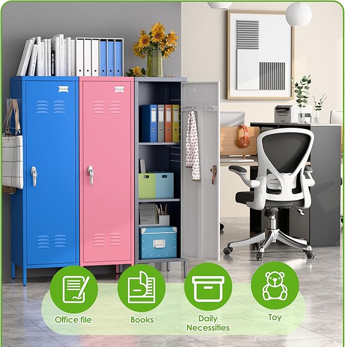 Aobabo Metal 54" H Metal Storage Locker for Employees, Lockable 1 Door with Towel Rack and 2 Side Pegboards with Hooks for Home School Office Gym, Assembly Required (Gray White)