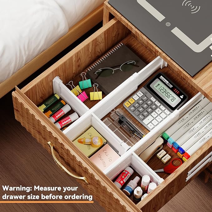 REBECAT 12 Pack Drawer Dividers for Clothes Adjustable 4" High Expandable from 15"-21" Drawer Dividers for Dresser Baby Clothes Bathroom,Bedroom Kitchen and Office Storage,White