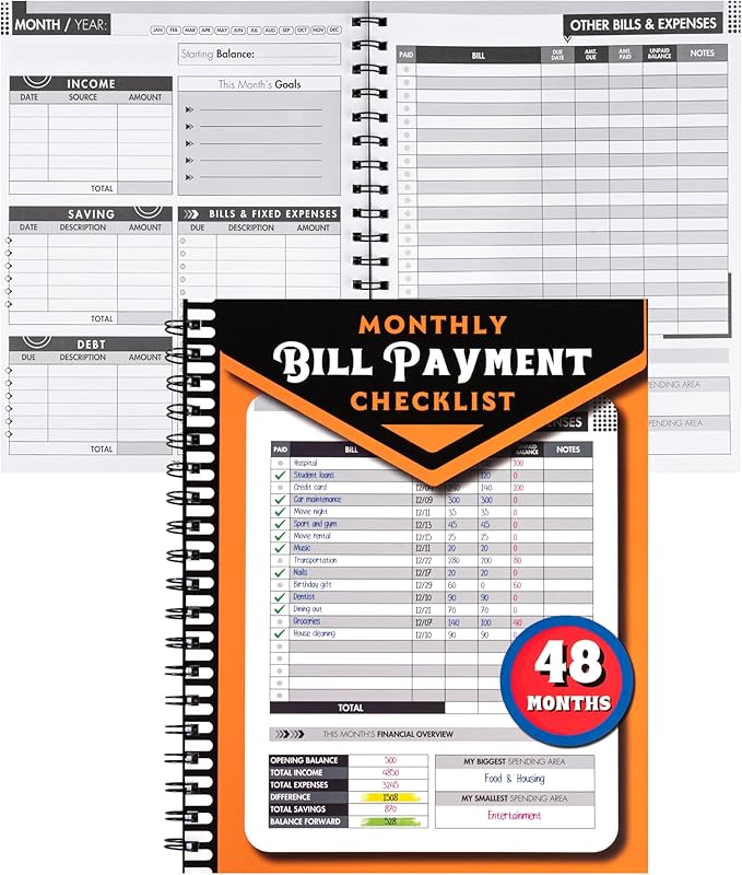 Monthly Bill Payment Checklist: Bill Tracker Notebook With Spiral Binding 8"x10" The 4-Year Guide for Families & Money Managers, 960 Billing Records Included (Gold)
