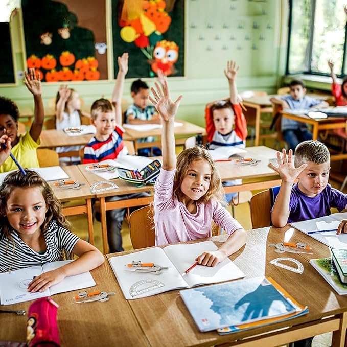 24 Pack Geometry Tool Set, Math Compass for Geometry and 6 Inch Protractor Set Include Metal Compass with Pencil and Clear Plastic Protractor for Student Classroom Office Woodworking Art Drawing