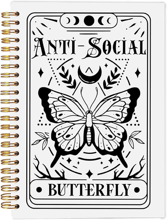 The Anti-Social Butterfly Tarot Journal Notebook - Introvert Gifts, Tarot Lover Gifts, Witchy Journal, Butterfly Gifts for Women, Witchy Gifts for Women Spiral Notebook 5.5x8.3