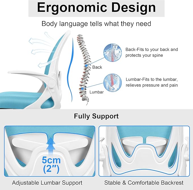 Primy Drafting Chair Tall Office Chair with Flip-up Armrests Executive Ergonomic Computer Standing Desk Chair with Lumbar Support and Adjustable Footrest Ring(Blue)