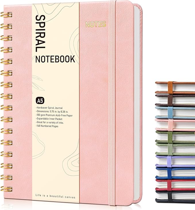 Graph Spiral Journal Notebook, A5 Hardcover Spiral Journals for Women Men, 100 GSM Graph Paper Notebooks, 150 Pages Spiral Bound Grid Notebook for Writing Note Taking Work 5.75" x 8.38", Blush Pink