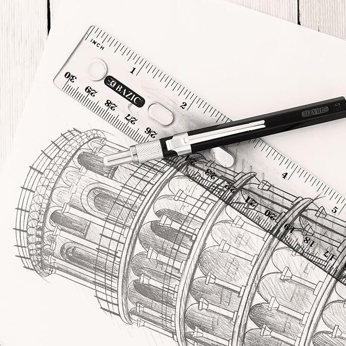 BAZIC Plastic Clear Rulers 12 inch (30cm), Inches Centimeter Metric Ruler Measuring Long Ruler, Straight Edge Ruler for Students School Supplies, 4-Pack