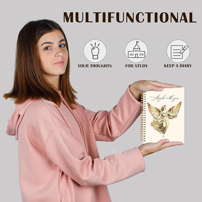 Qabliqo Angel Christian Spiral Notebooks, Faith Based Gifts Journals for Writing, Religious Christian Journal for Women, Prayer Journal, Angels with You Notebook for Note Taking, 5.5x8.3 Inch