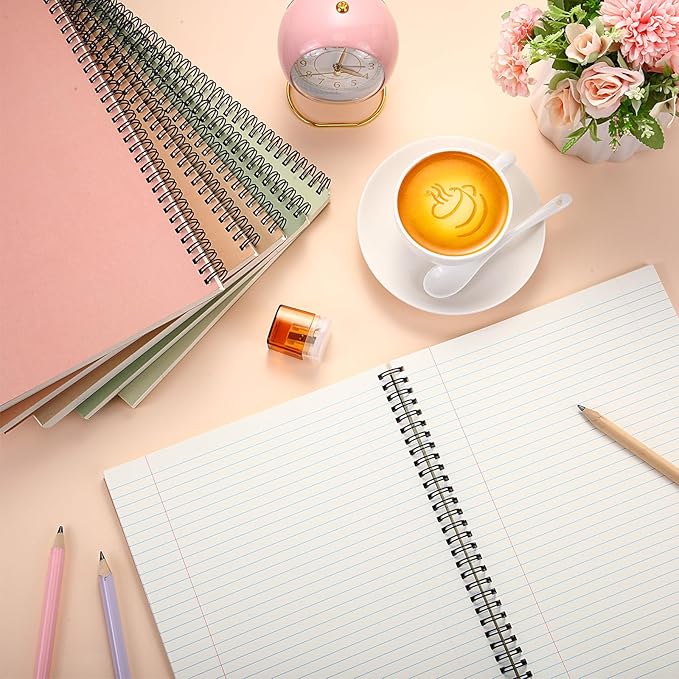Glenmal 6 Pcs Spiral Notebook for Work A4 8.5 x 11'' College Ruled Spiral Journal Notebook Kraft Cover Ruled Paper, 120 Sheets 240 Pages for Office Study Supplies(Elegant Color)