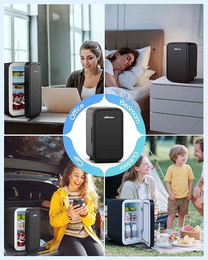 Mini Fridge,6 Liter / 8 Can Small Fridge for Bedroom, Car, Office & Dorm, 110V AC/DC Portable Thermoelectric Cooler & Warmer for Skincare, Food, Drinks,Black