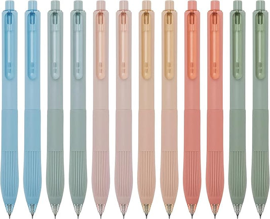 Linbsunne Gel Pens Black Ink Pens for Office 0.5mm Fine Point Pens Smooth Writing Retractable Work Pen (Macaron 12 pcs)