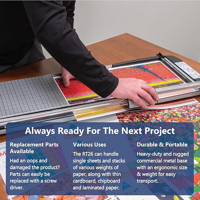 United Office Products RT26 Commercial Rotary Paper Trimmer, Sturdy Metal Base, 26" Cut Length, 15 Sheet Capacity, Paper Cutter for Offices, Schools and Crafts