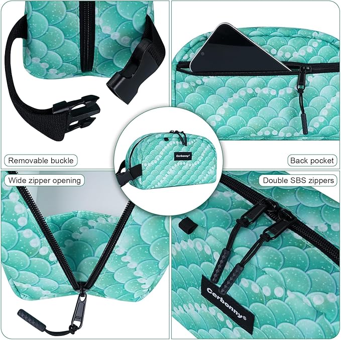 Cerbonny Small Insulated Lunch Bag (Green-Fish, 12.0 quarts) - Freezer Safe, Mini Cooler Bag for Work School Travel, Fits Yogurt, Suitable for Kids/Adults