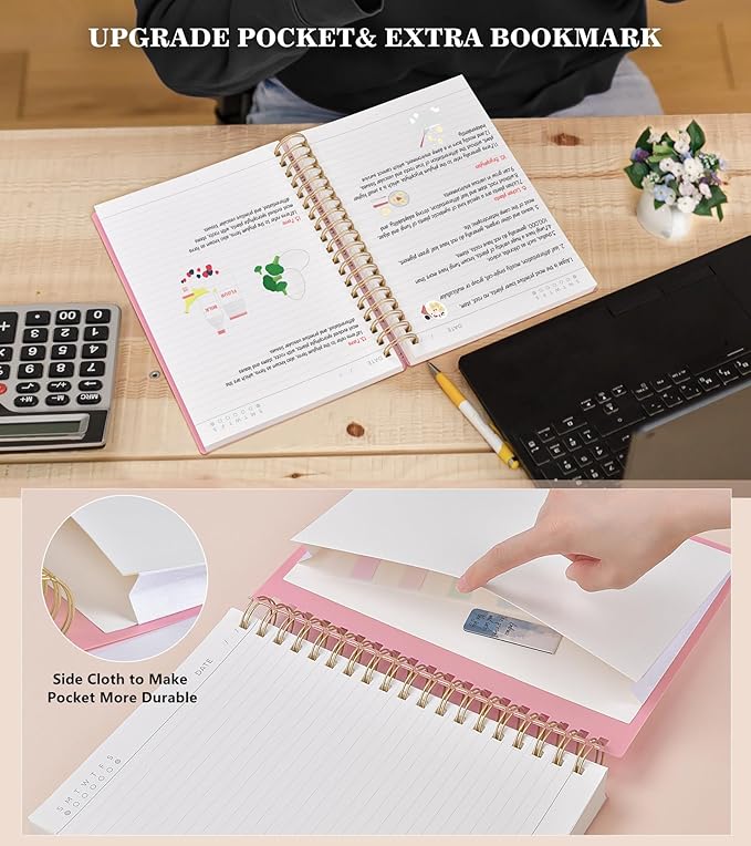 Pink Spiral Notebook Journal College Ruled 8.5''x 11'', 360 Pages Lined Thick Journals for Women Men, A4 Large Spiral Notebooks with 100GSM Paper, Spiral Journaling for Writing Work, School